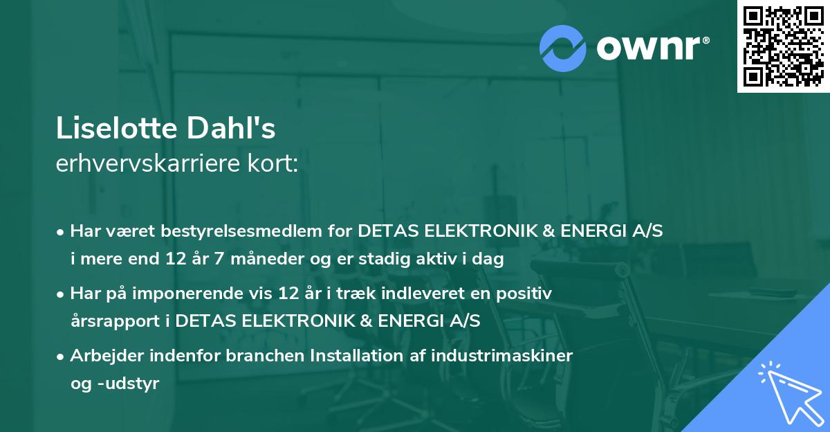 Liselotte Dahl's erhvervskarriere kort