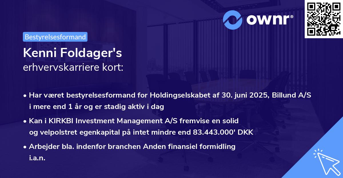 Kenni Foldager's erhvervskarriere kort