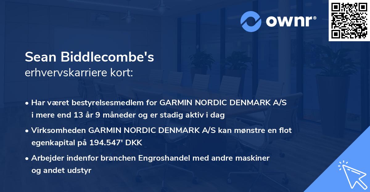 Sean Biddlecombe's erhvervskarriere kort