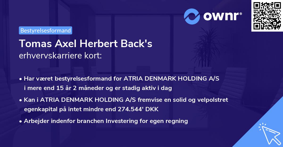 Tomas Axel Herbert Back's erhvervskarriere kort