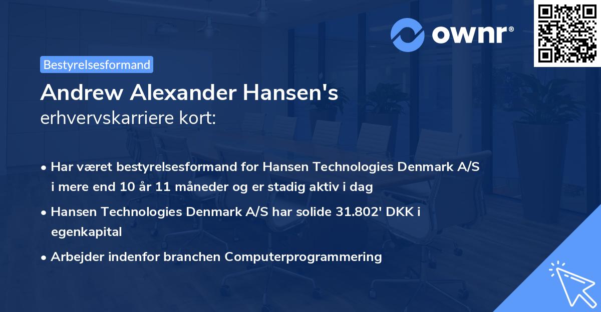 Andrew Alexander Hansen's erhvervskarriere kort