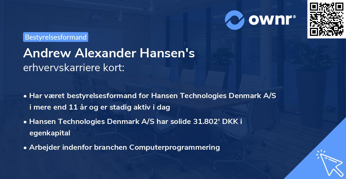 Andrew Alexander Hansen's erhvervskarriere kort