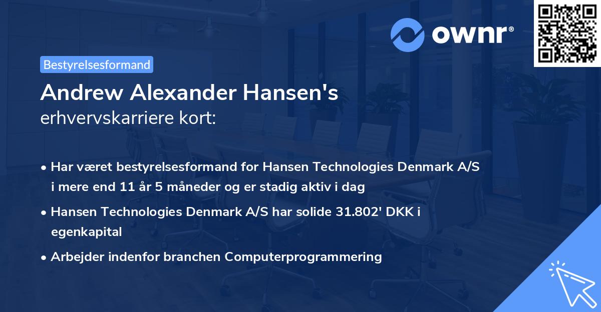 Andrew Alexander Hansen's erhvervskarriere kort