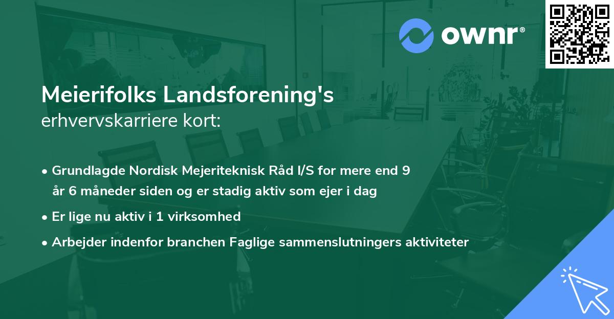 Meierifolks Landsforening's erhvervskarriere kort