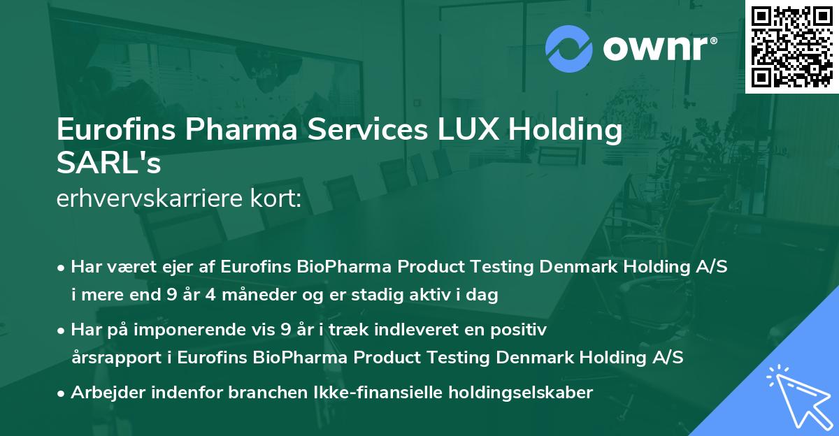 Eurofins Pharma Services LUX Holding SARL's erhvervskarriere kort