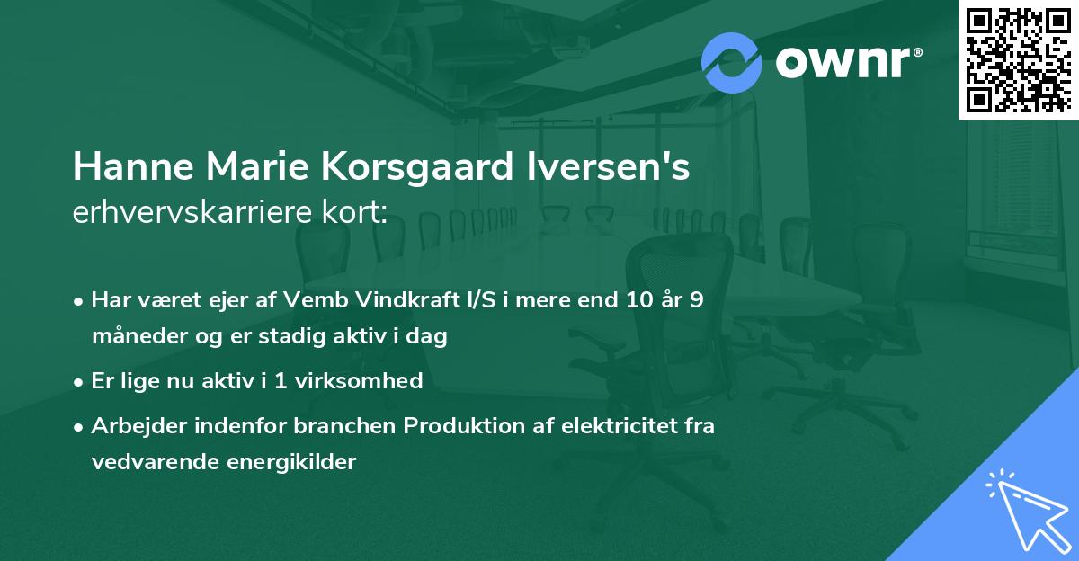 Hanne Marie Korsgaard Iversen's erhvervskarriere kort