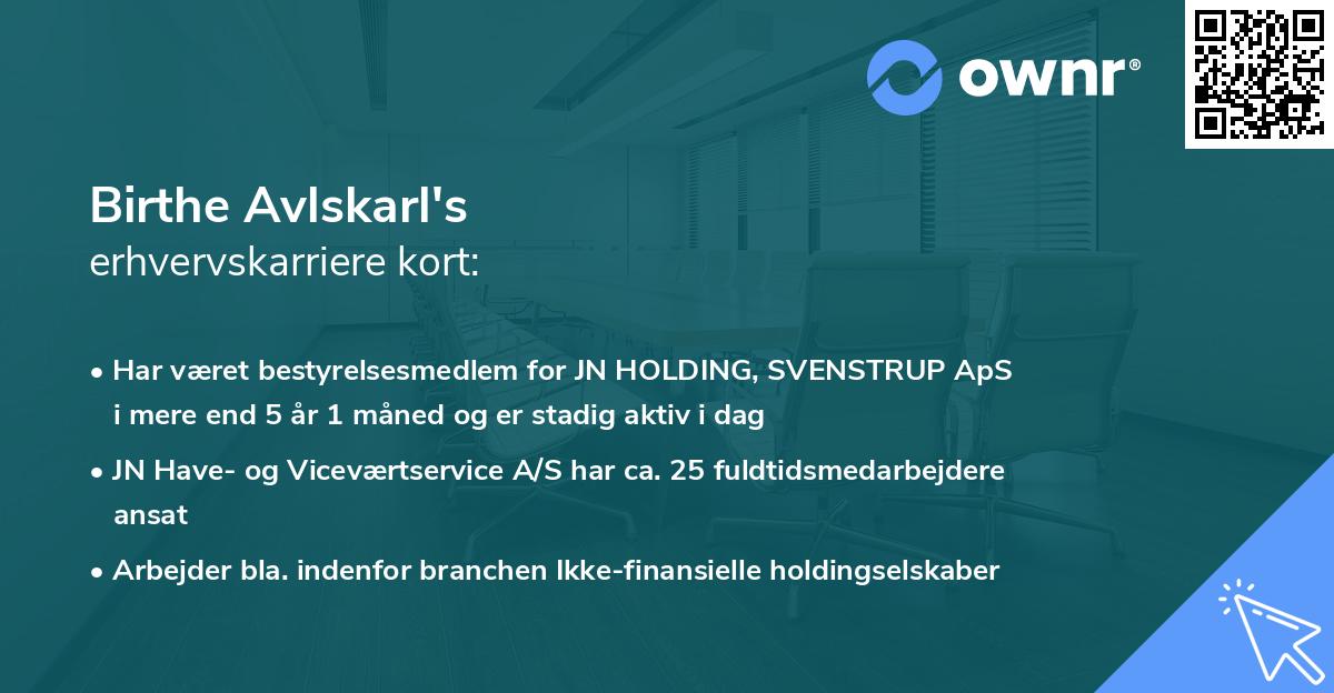 Birthe Avlskarl's erhvervskarriere kort
