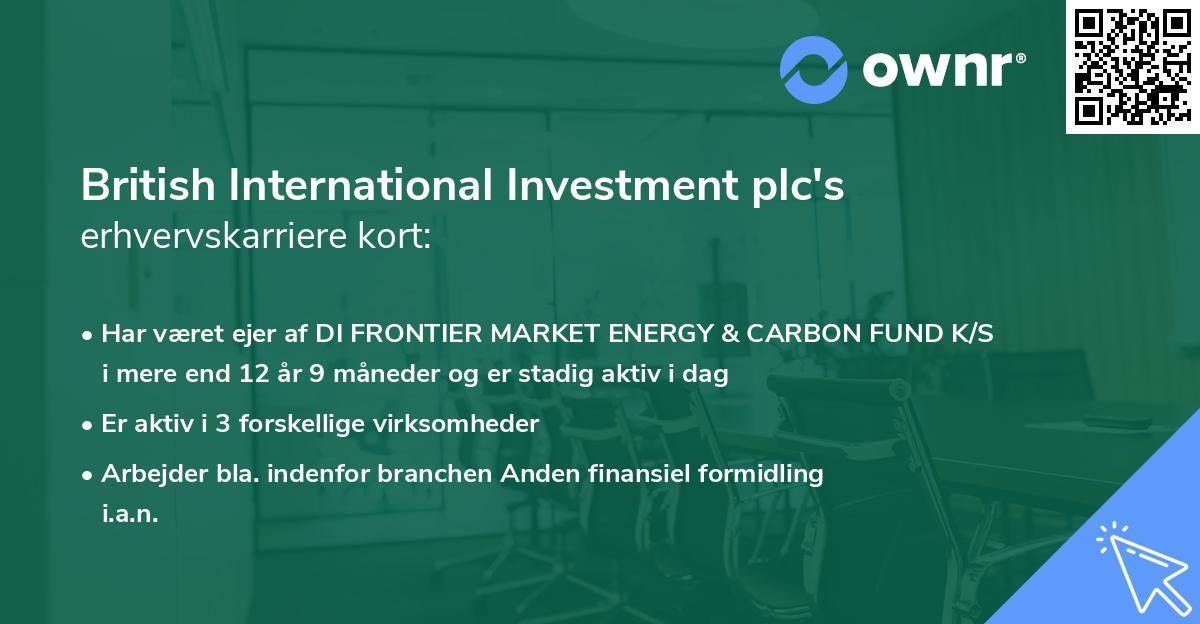 British International Investment plc's erhvervskarriere kort
