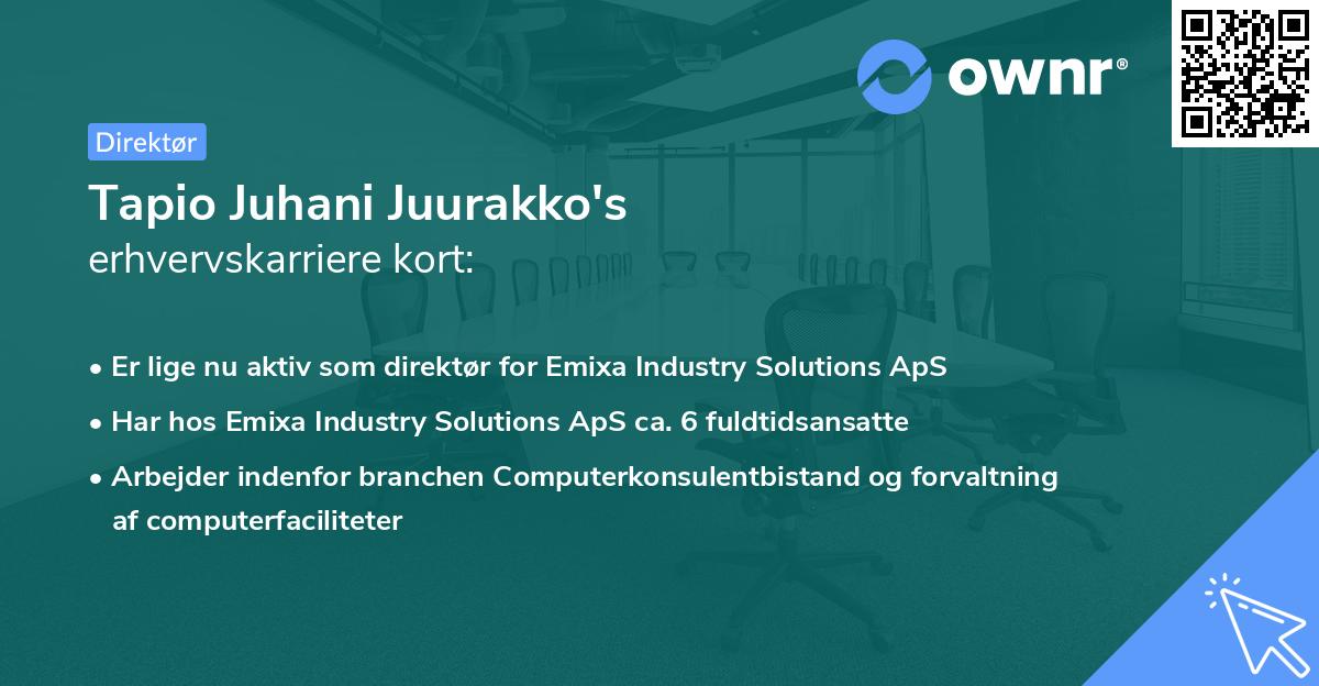 Tapio Juhani Juurakko's erhvervskarriere kort