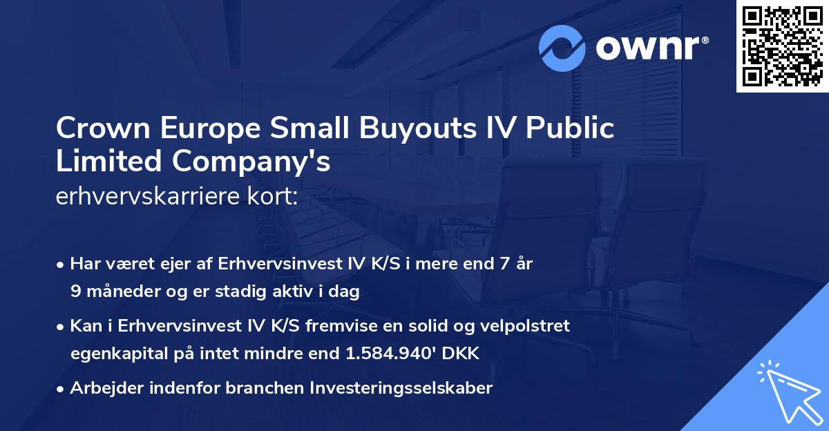 Crown Europe Small Buyouts IV Public Limited Company's erhvervskarriere kort