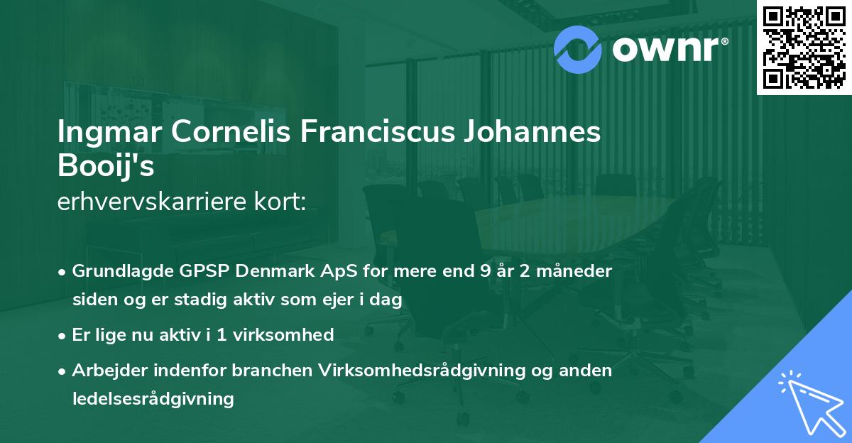 Ingmar Cornelis Franciscus Johannes Booij's erhvervskarriere kort