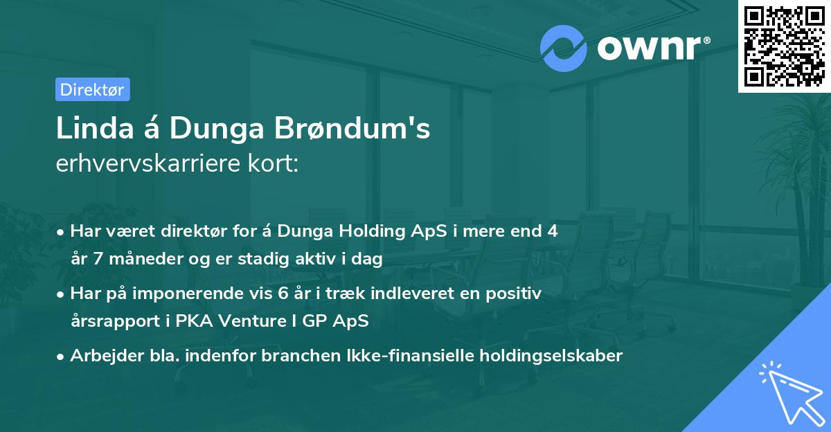 Linda á Dunga Brøndum's erhvervskarriere kort
