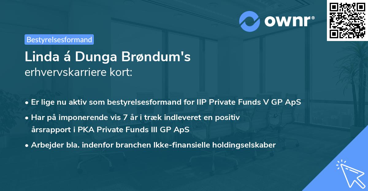 Linda á Dunga Brøndum's erhvervskarriere kort