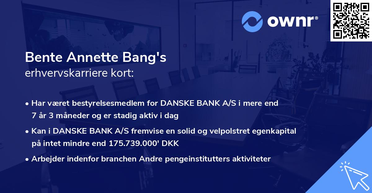 Bente Annette Bang's erhvervskarriere kort