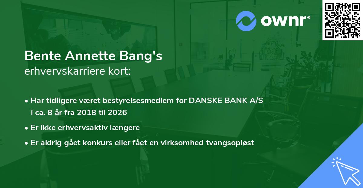 Bente Annette Bang's erhvervskarriere kort