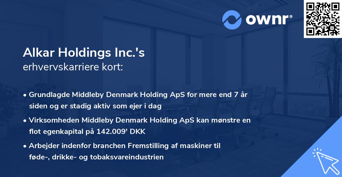 Alkar Holdings Inc.'s erhvervskarriere kort