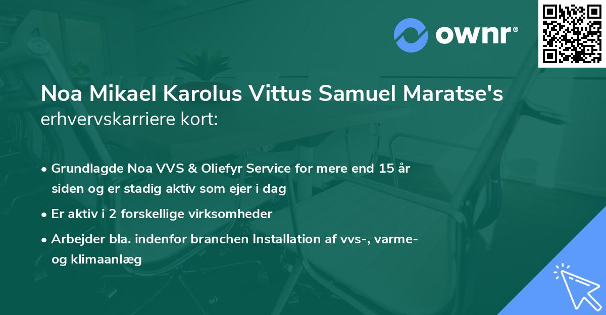 Noa Mikael Karolus Vittus Samuel Maratse's erhvervskarriere kort