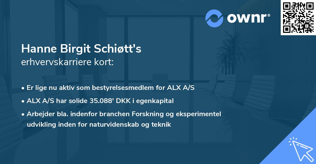 Hanne Birgit Schiøtt's erhvervskarriere kort