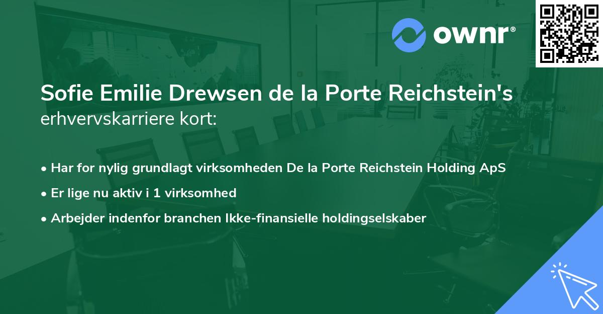 Sofie Emilie Drewsen de la Porte Reichstein's erhvervskarriere kort