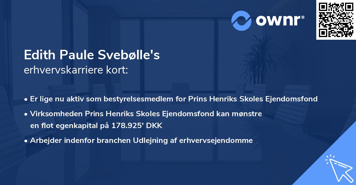 Edith Paule Svebølle's erhvervskarriere kort