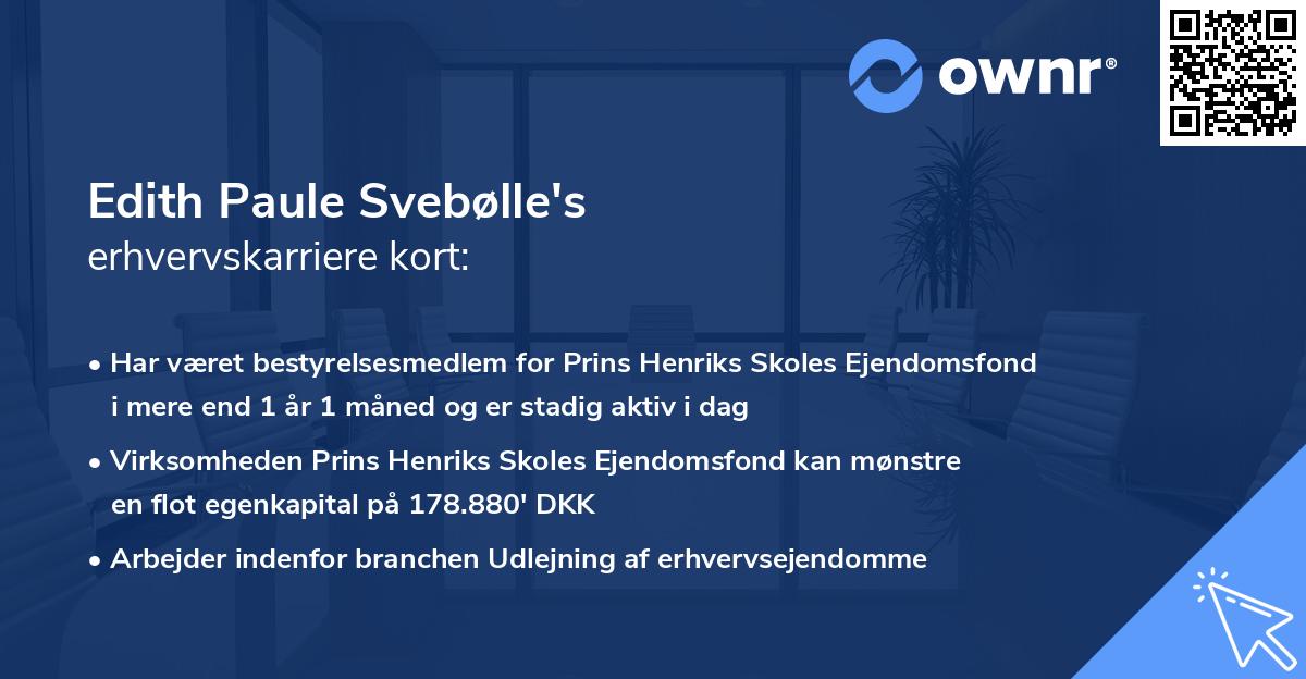 Edith Paule Svebølle's erhvervskarriere kort