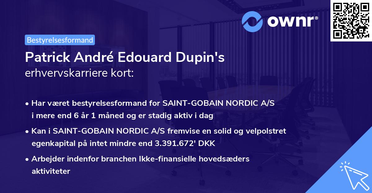 Patrick André Edouard Dupin's erhvervskarriere kort