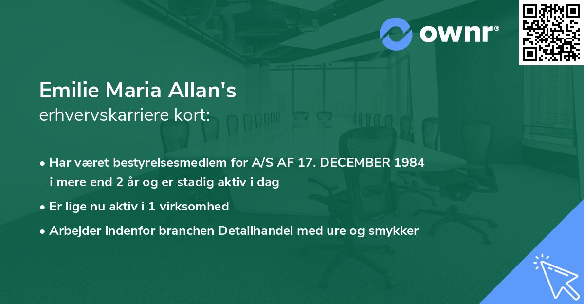 Emilie Maria Allan's erhvervskarriere kort