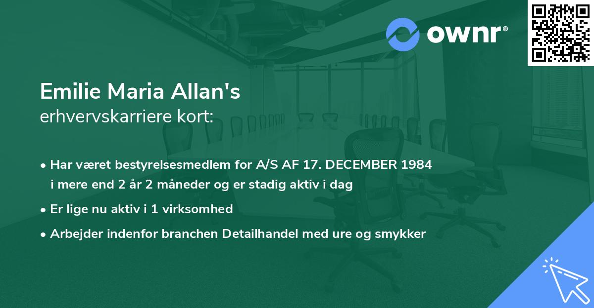 Emilie Maria Allan's erhvervskarriere kort