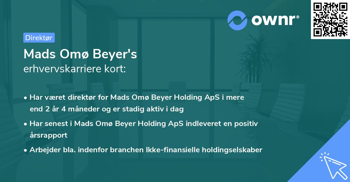 Mads Omø Beyer's erhvervskarriere kort