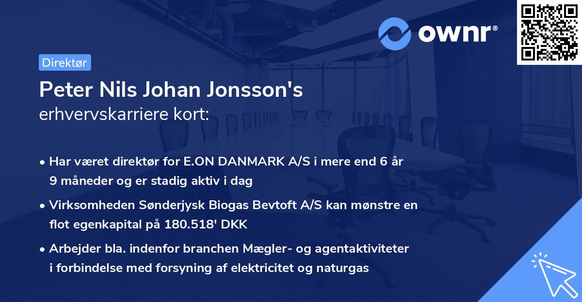 Peter Nils Johan Jonsson's erhvervskarriere kort