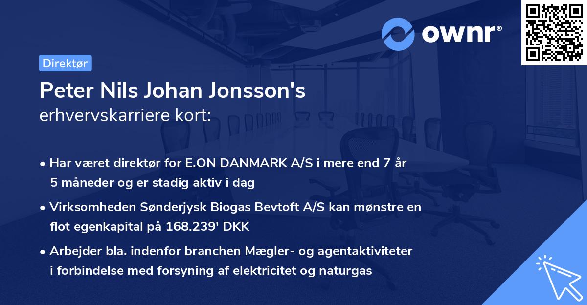Peter Nils Johan Jonsson's erhvervskarriere kort