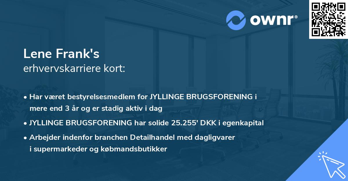 Lene Frank's erhvervskarriere kort