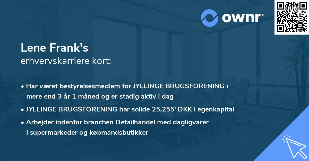 Lene Frank's erhvervskarriere kort