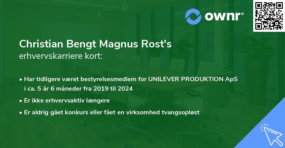 Christian Bengt Magnus Rost's erhvervskarriere kort