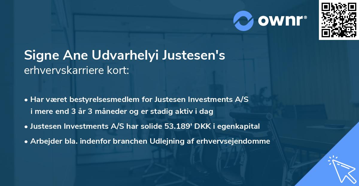 Signe Ane Udvarhelyi Justesen's erhvervskarriere kort