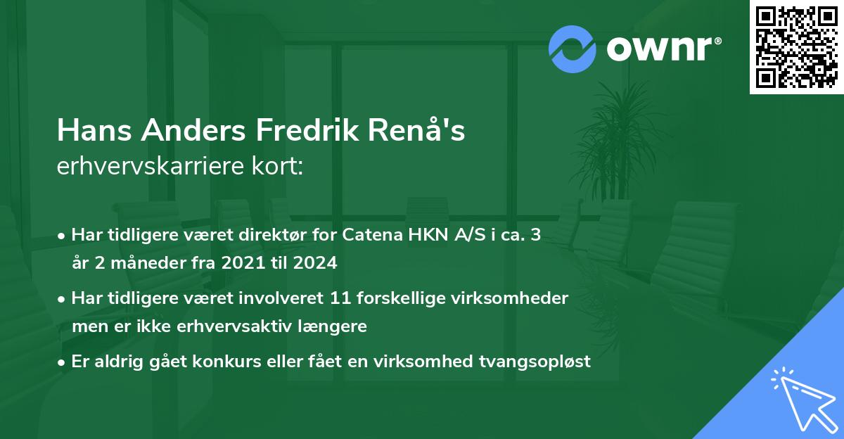 Hans Anders Fredrik Renå's erhvervskarriere kort