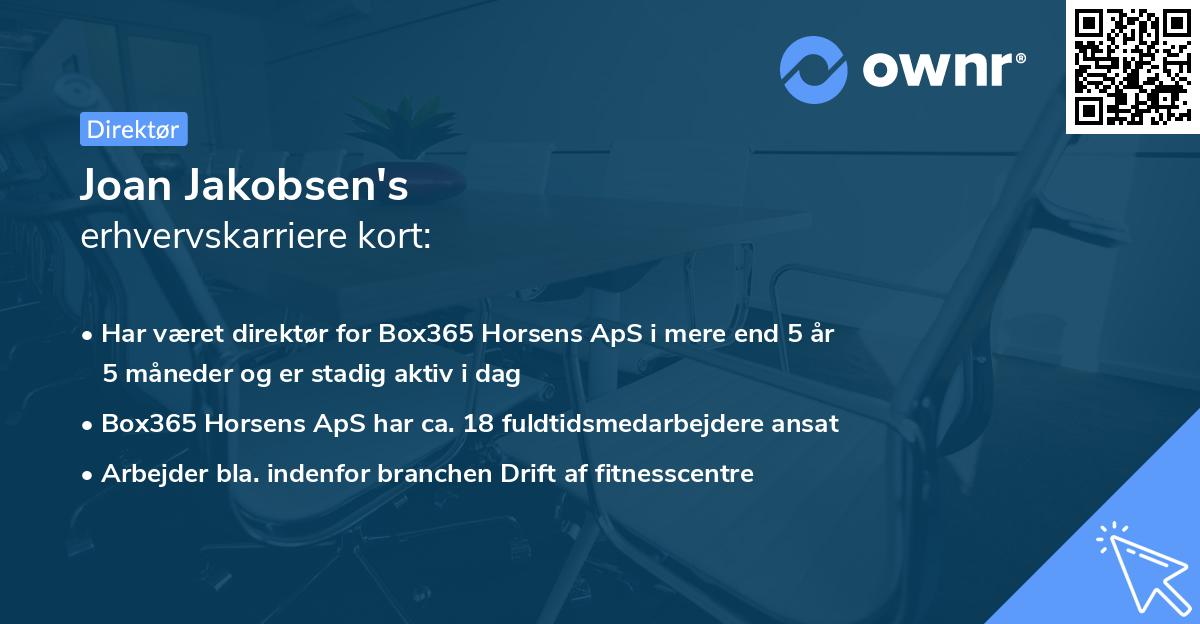 Joan Jakobsen's erhvervskarriere kort