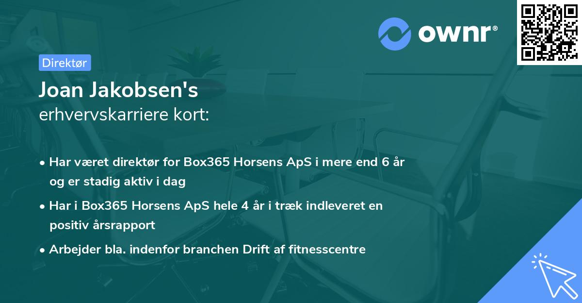 Joan Jakobsen's erhvervskarriere kort