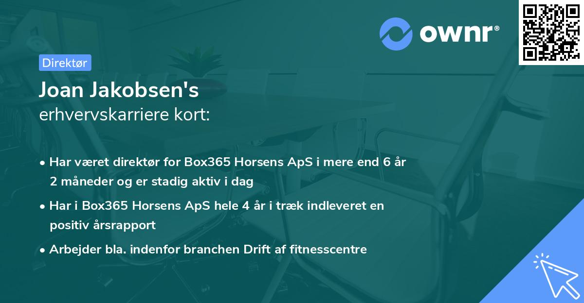 Joan Jakobsen's erhvervskarriere kort