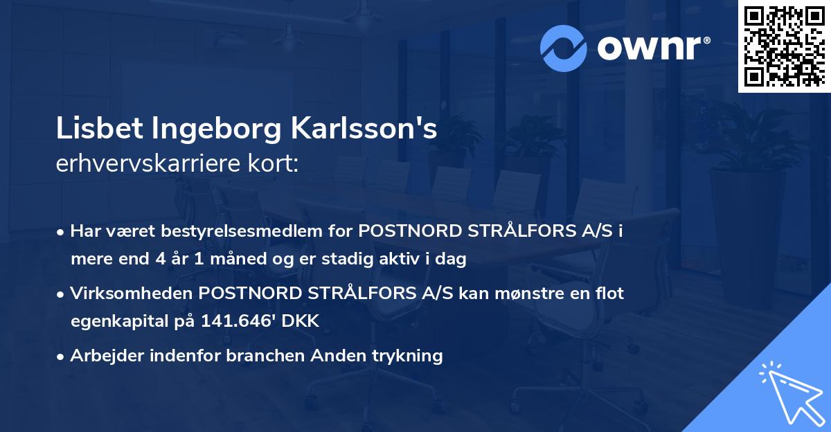 Lisbet Ingeborg Karlsson's erhvervskarriere kort
