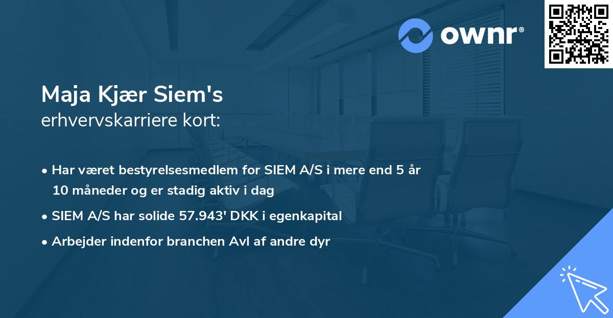Maja Kjær Siem's erhvervskarriere kort