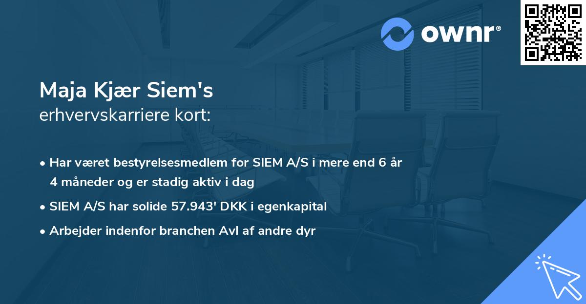 Maja Kjær Siem's erhvervskarriere kort
