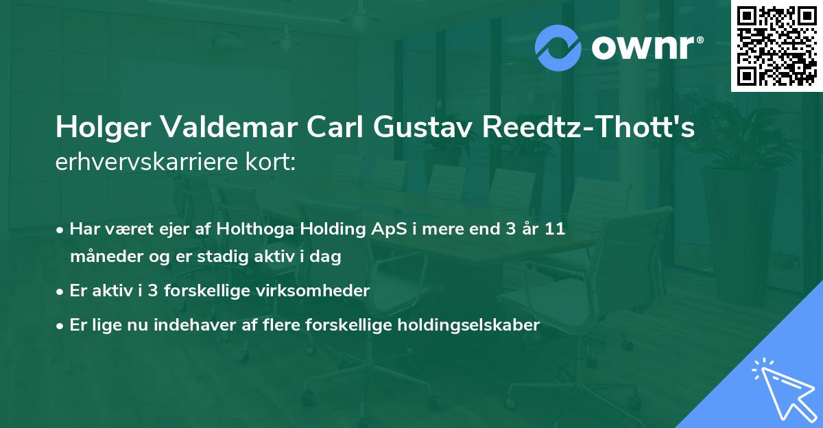 Holger Valdemar Carl Gustav Reedtz-Thott's erhvervskarriere kort