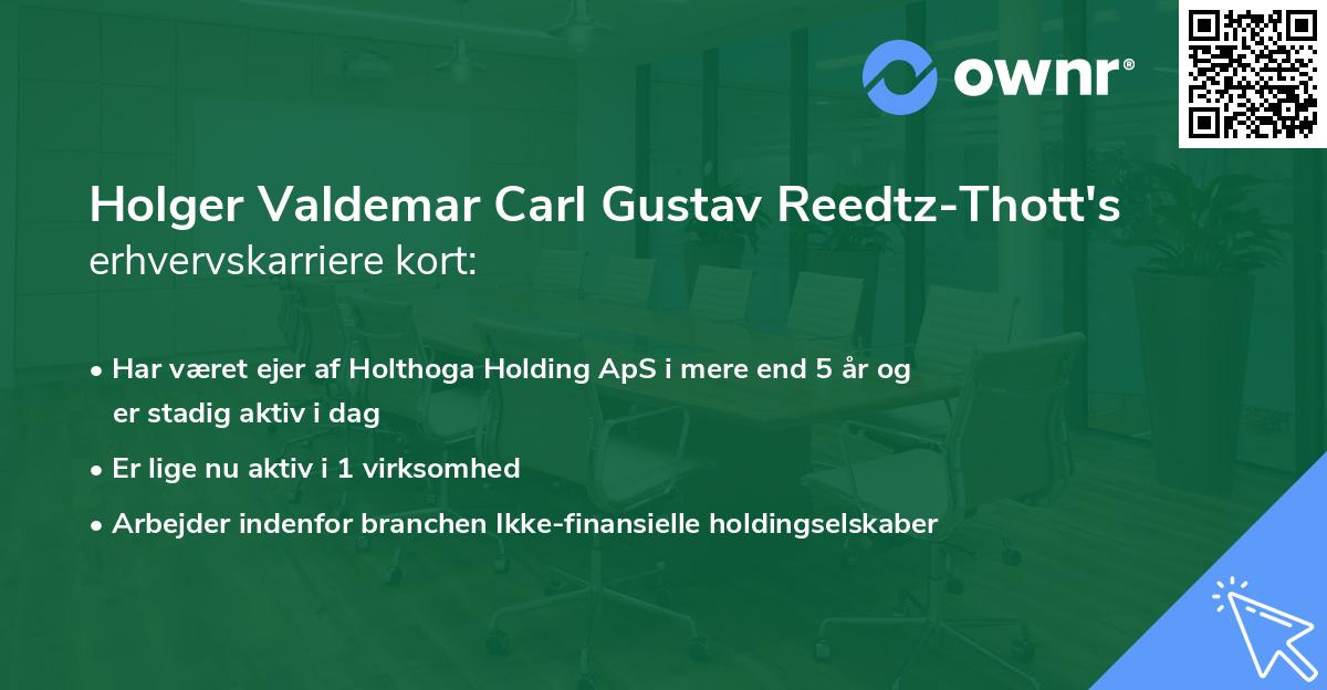 Holger Valdemar Carl Gustav Reedtz-Thott's erhvervskarriere kort
