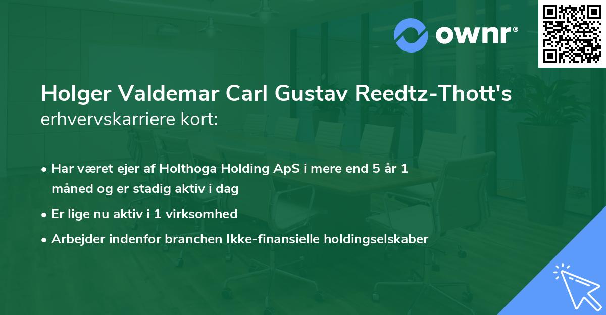 Holger Valdemar Carl Gustav Reedtz-Thott's erhvervskarriere kort