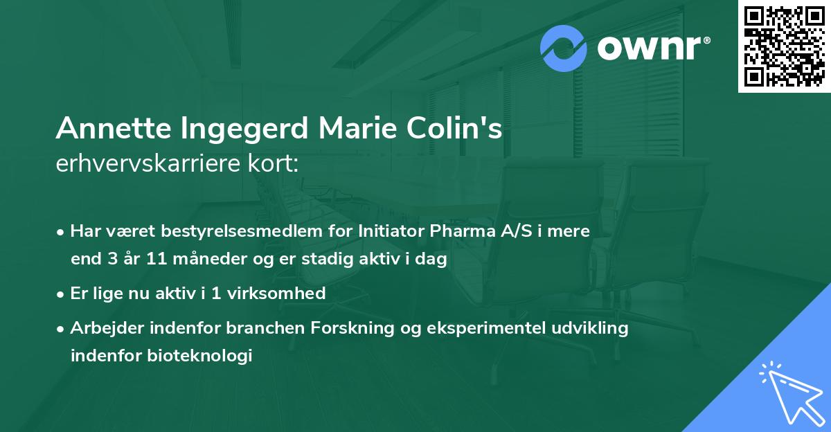 Annette Ingegerd Marie Colin's erhvervskarriere kort