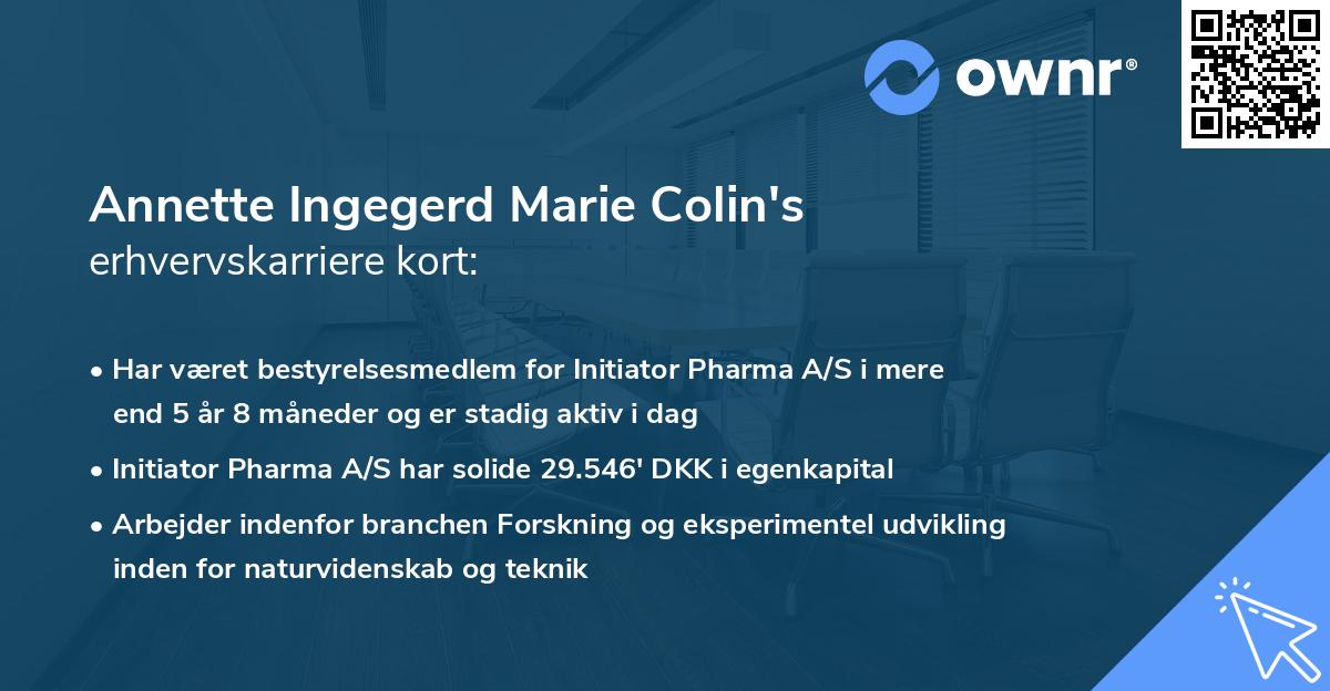 Annette Ingegerd Marie Colin's erhvervskarriere kort