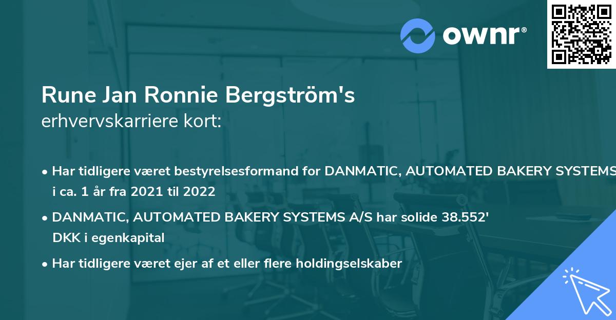 Rune Jan Ronnie Bergström's erhvervskarriere kort