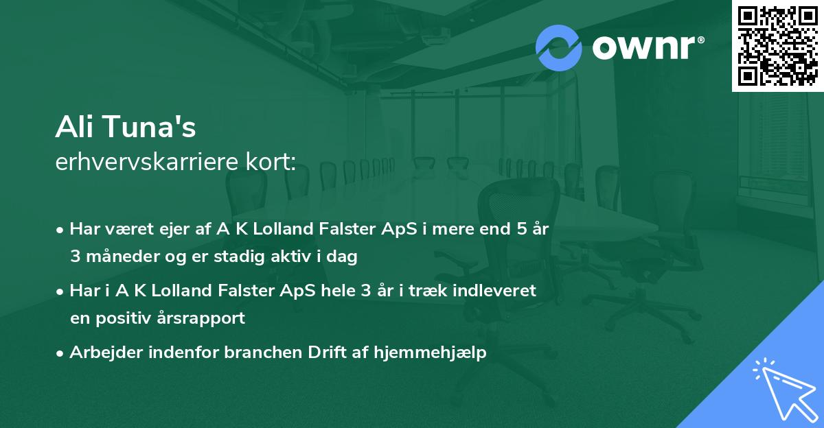 Ali Tuna's erhvervskarriere kort