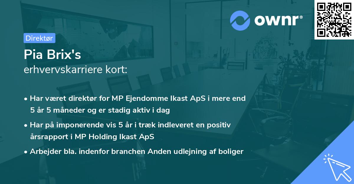 Pia Brix's erhvervskarriere kort